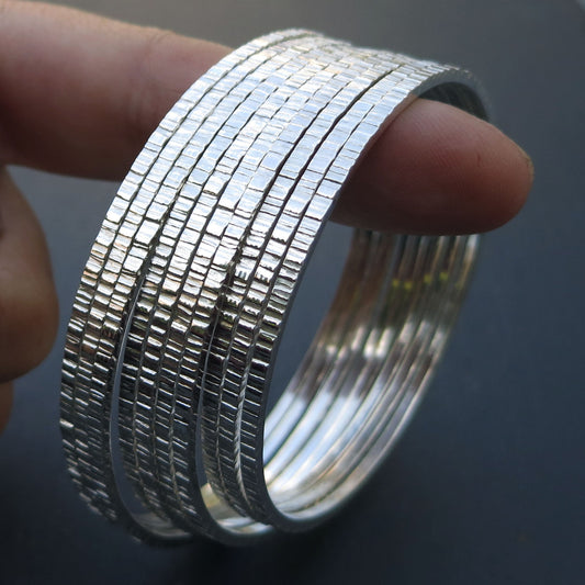 Lined Bangle - Silver