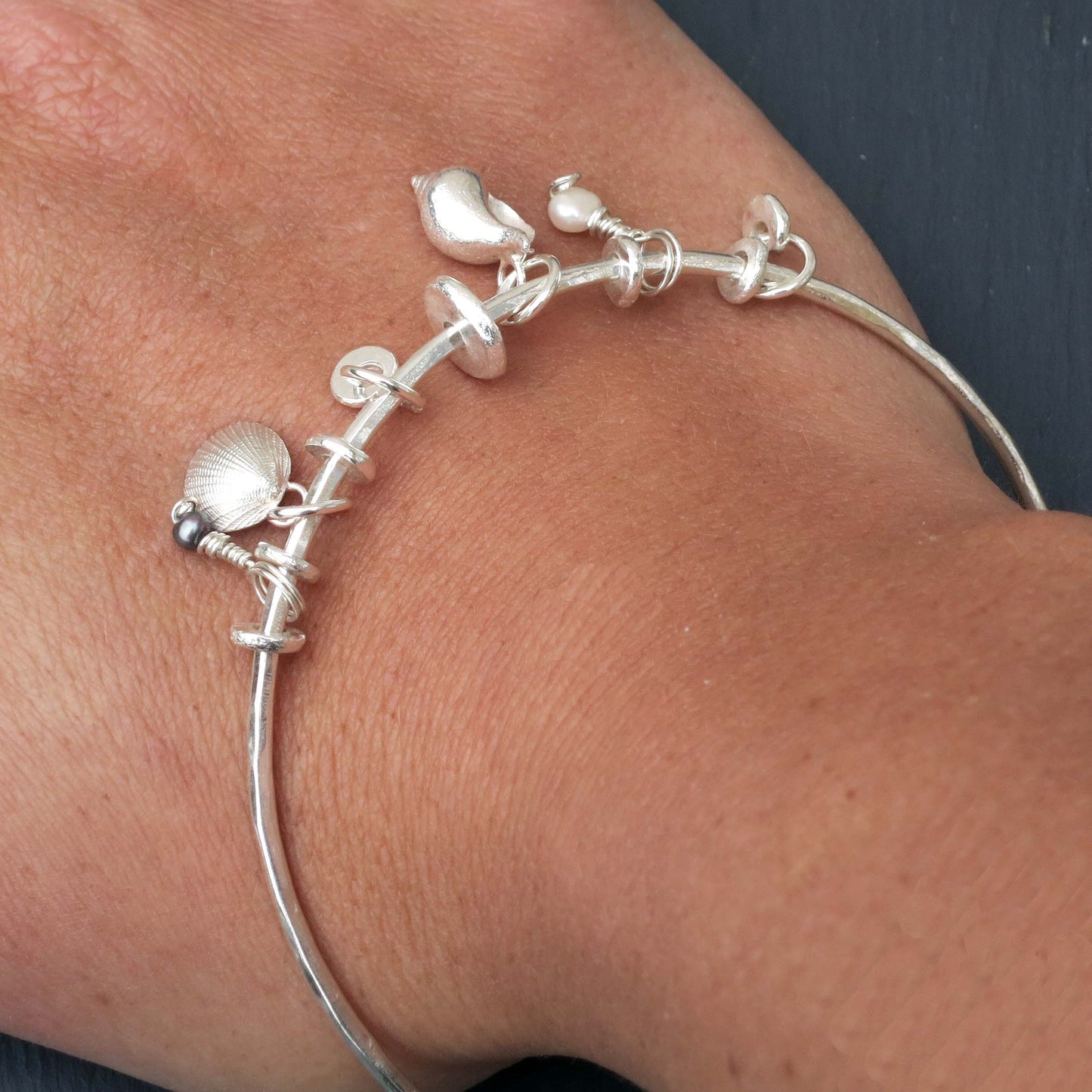 Rock Pool Bangle 'Scallop' - Silver