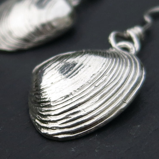 Clam Shell Dangly Earrings - Silver