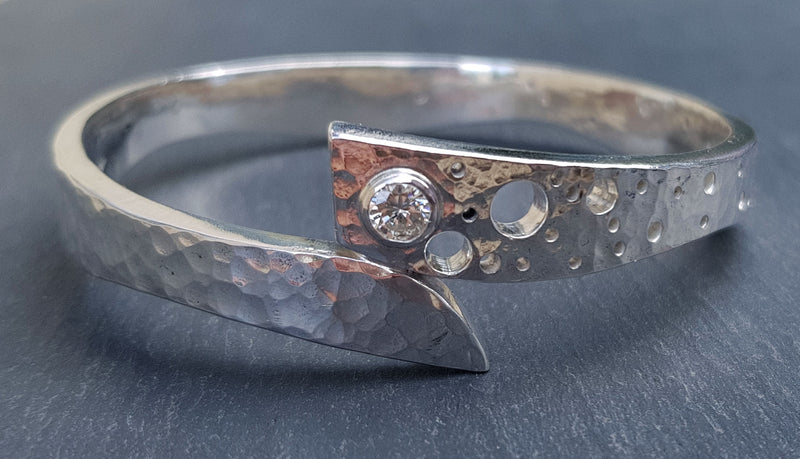 Silver and diamond wave bangle, 2018