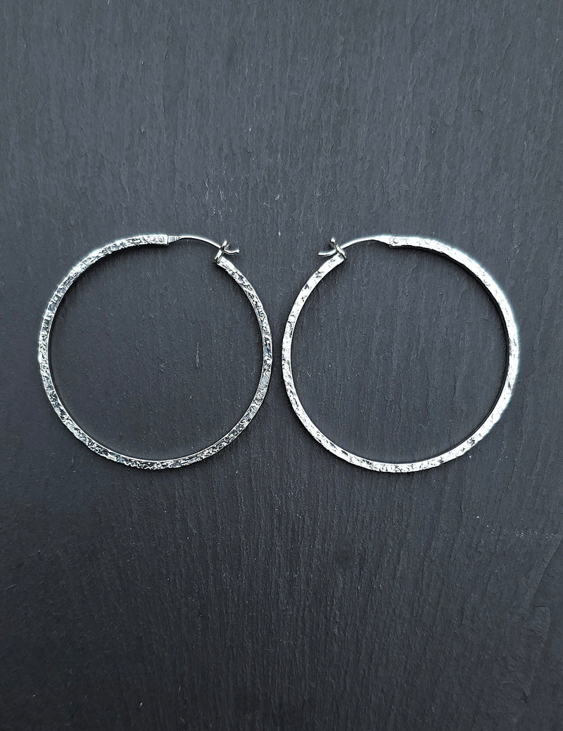 50mm hinged silver erosion hoops, 2026