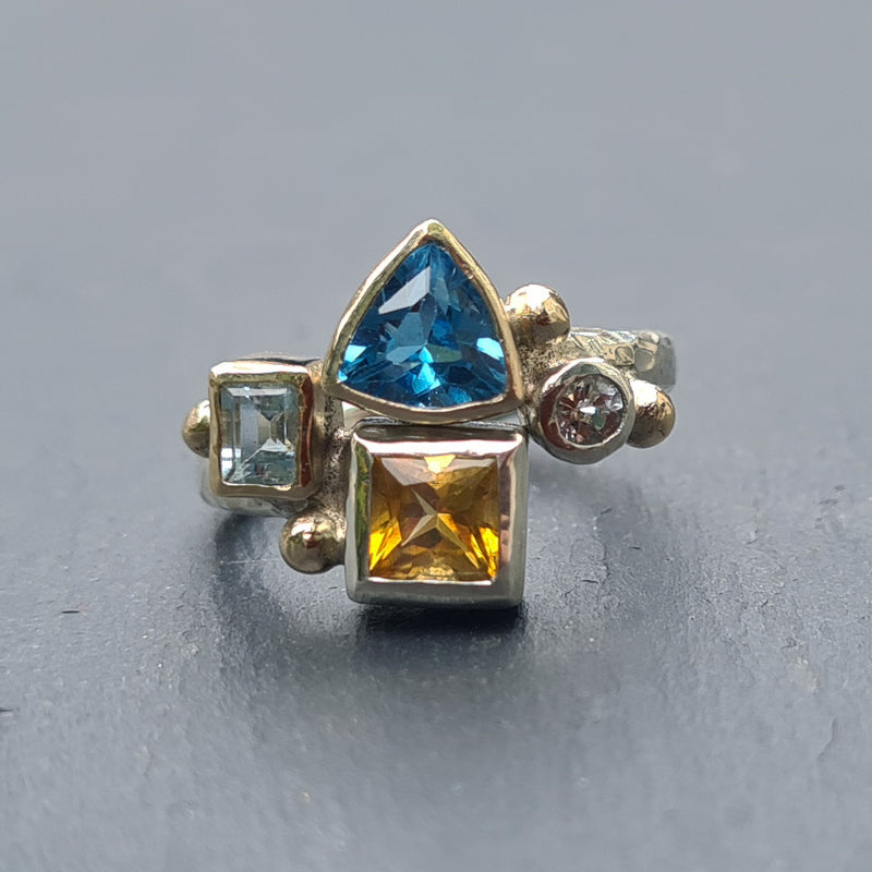 9ct  White and yellow gold, citrine and topaz ring, 2021