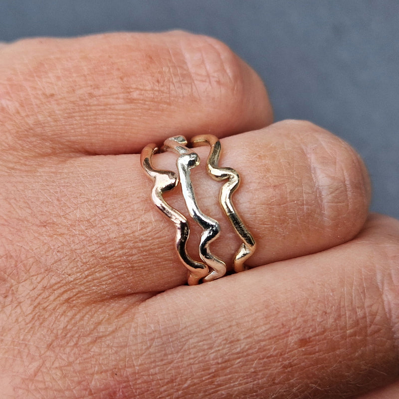 9ct Yellow, white & rose gold Woodland rings, 2025