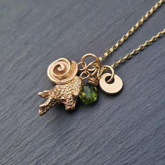 'Dive' necklace with Peridot - Gold