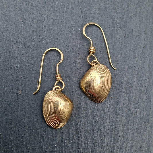 Clam Shell Dangly Earrings - Gold