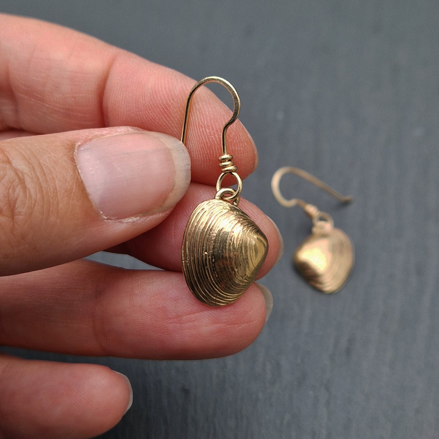 Clam Shell Dangly Earrings - Gold