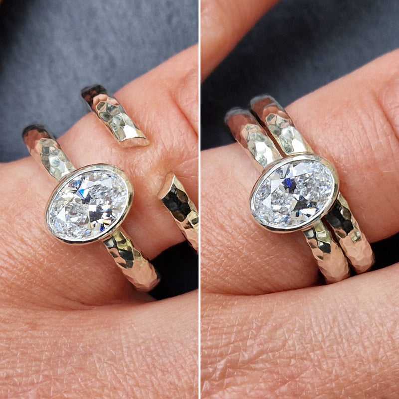 9ct White Gold, 3mm Halo, Beaten texture, cut-out to fit engagement ring