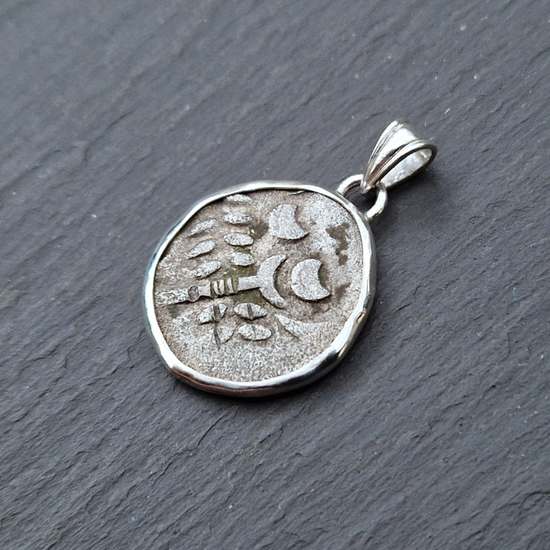 Iron Age coin with silver mount and bail, 2025