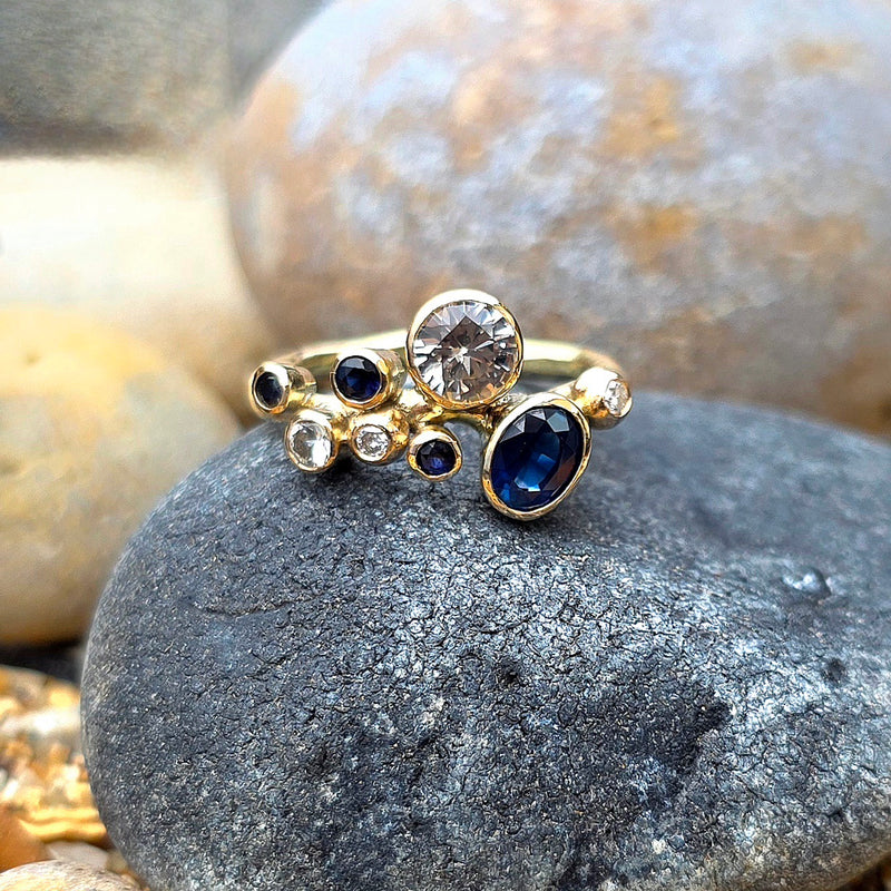 Reworked 9ct gold, sapphire and diamond ring, 2026