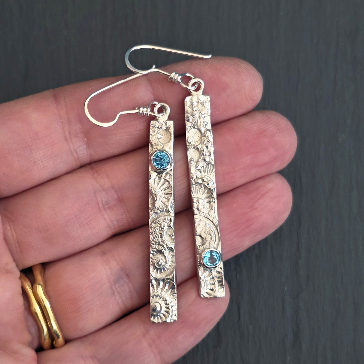 Tidal Traces Long Dangly Earrings with gemstones