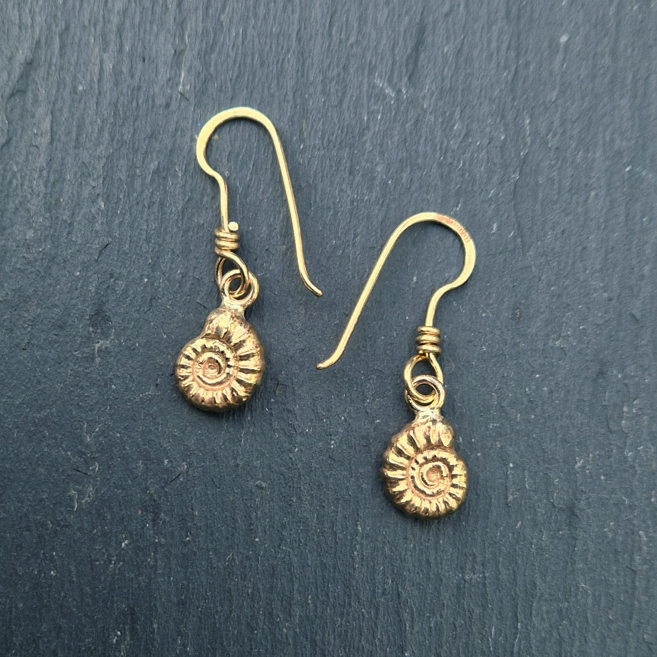Cast Ammonite Dangly Earrings - Gold
