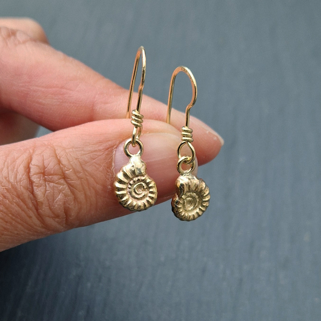 Cast Ammonite Dangly Earrings - Gold