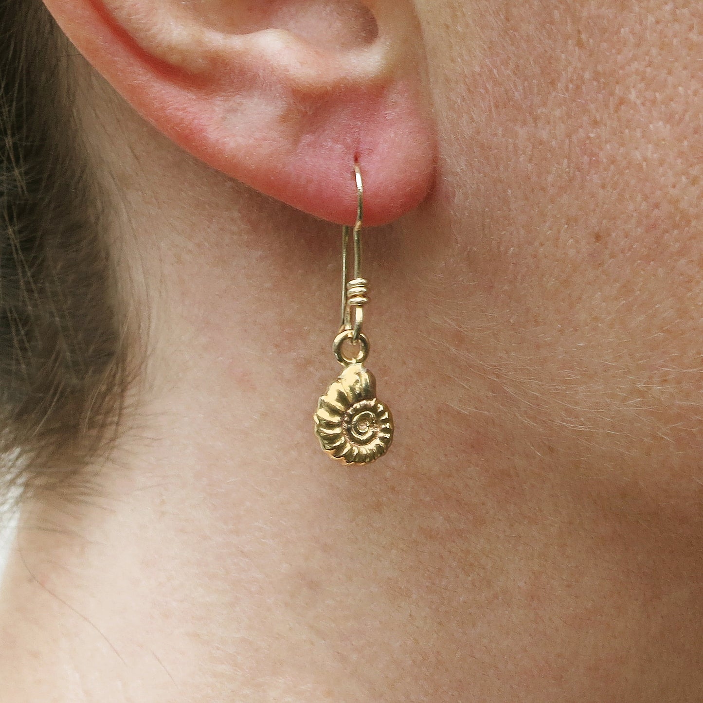 Cast Ammonite Dangly Earrings - Gold