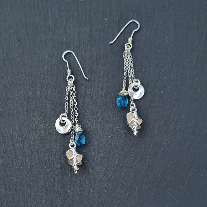 Silver & blue topaz Koh Lipe dangly earrings, 2022