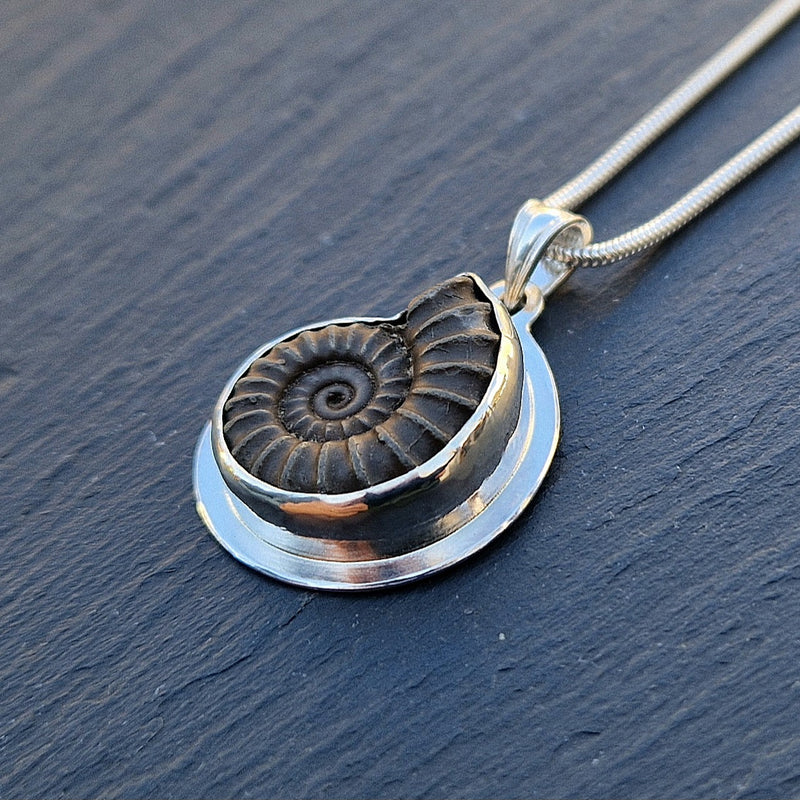 Iron pyrite ammonite pendant, 2025