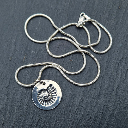 Large Fossil Imprint Pendant - Silver