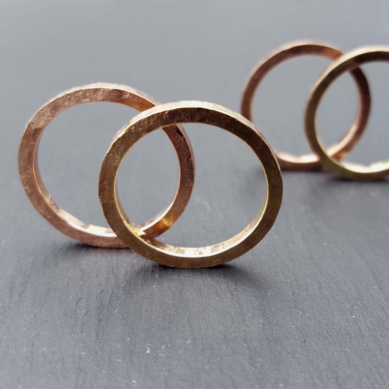 9ct Yellow & 9ct Rose Gold, 2mm Square profile, Frosted texture