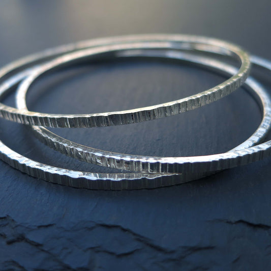Lined Bangle - Silver