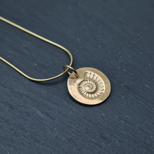 Large Fossil Imprint Pendant - Gold