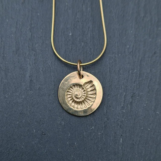 Large Fossil Imprint Pendant - Gold
