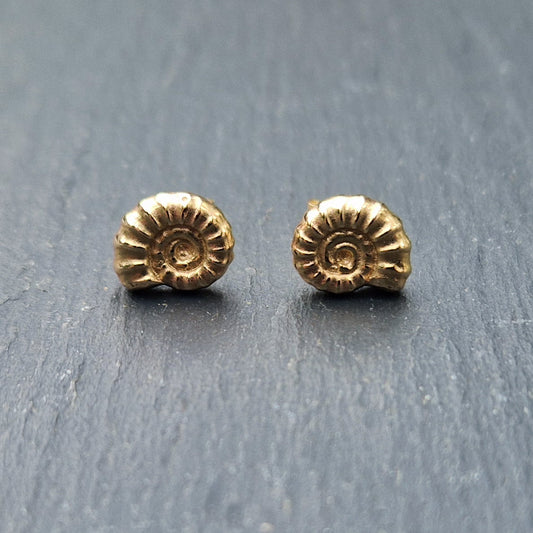 Cast Ammonite Studs - Gold