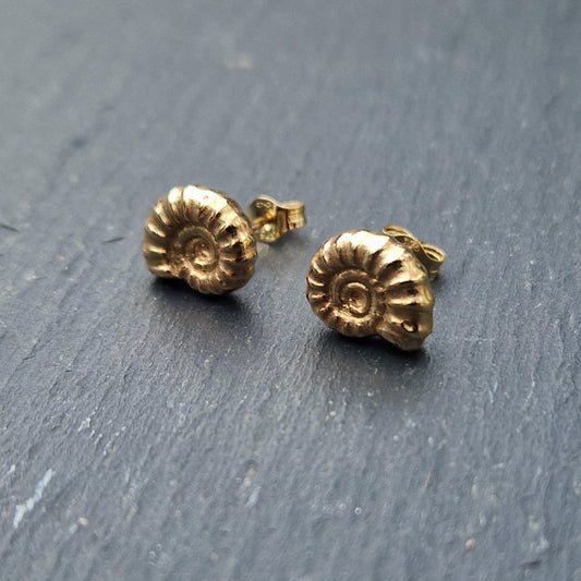 Cast Ammonite Studs - Gold