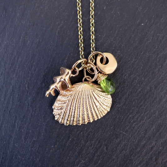 'Wave' necklace with Peridot - Gold