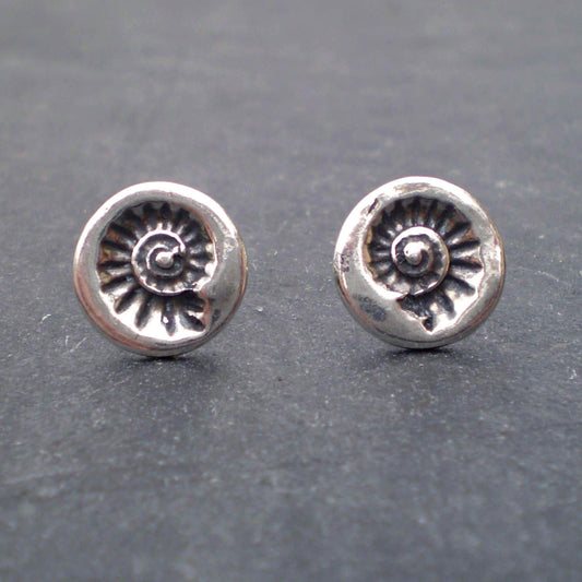 Medium Fossil Imprint Studs - Silver