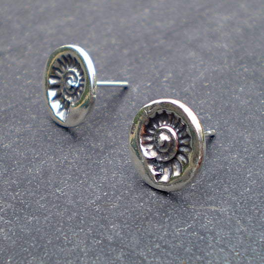 Medium Fossil Imprint Studs - Silver