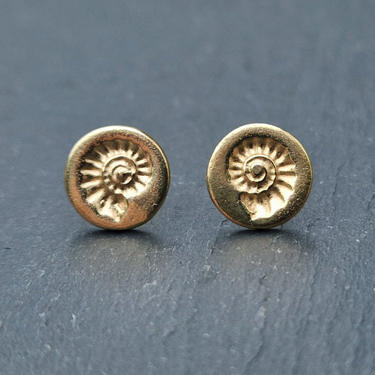 Medium Fossil Imprint Studs - Gold