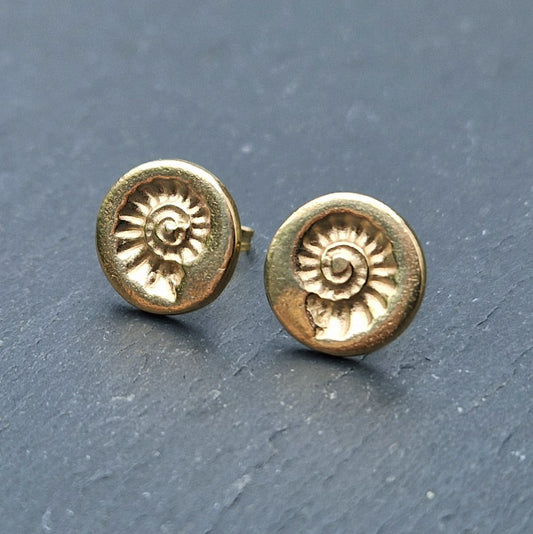 Medium Fossil Imprint Studs - Gold