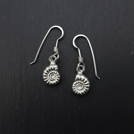 Cast Ammonite Dangly Earrings - Silver