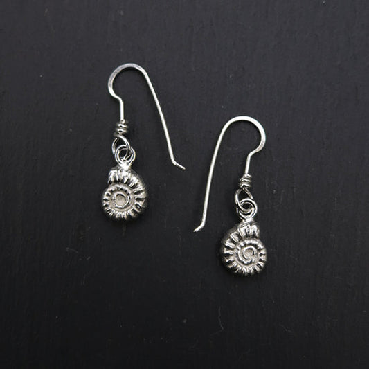Cast Ammonite Dangly Earrings - Silver