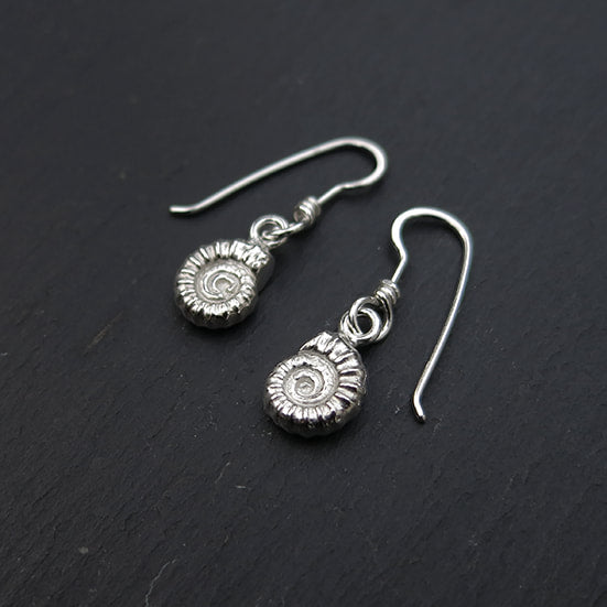 Cast Ammonite Dangly Earrings - Silver