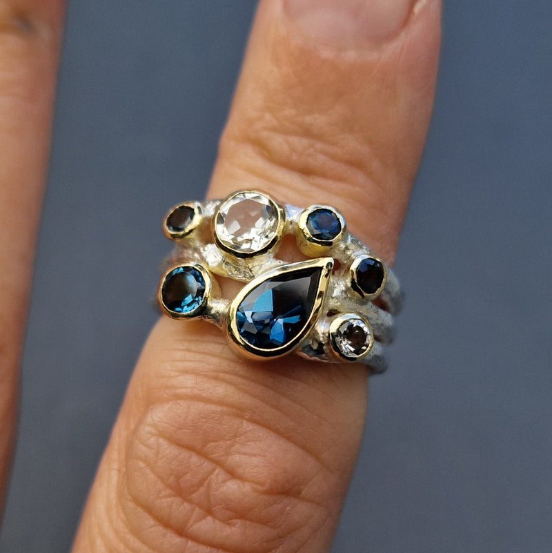 Silver, 18ct yellow gold and topaz ring, 2022