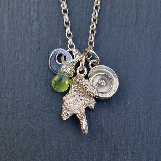 'Dive' necklace with Peridot - Silver