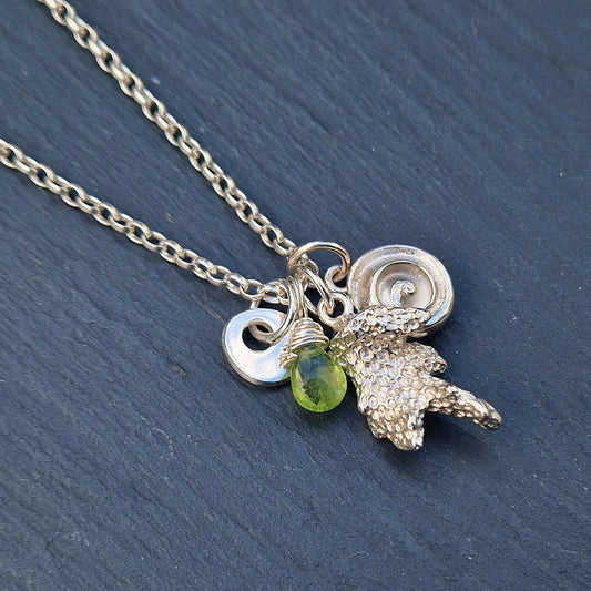'Dive' necklace with Peridot - Silver