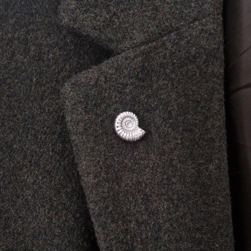 silver ammonite lapel pin, 2025