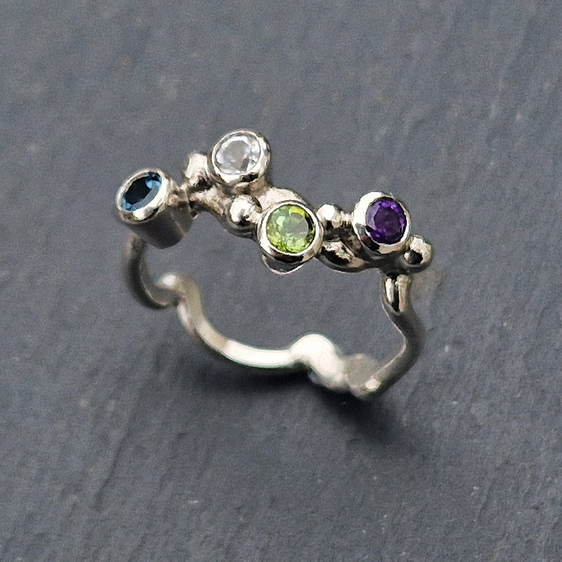 Silver & amethyst, green tourmaline, white topaz & London blue topaz, 2024