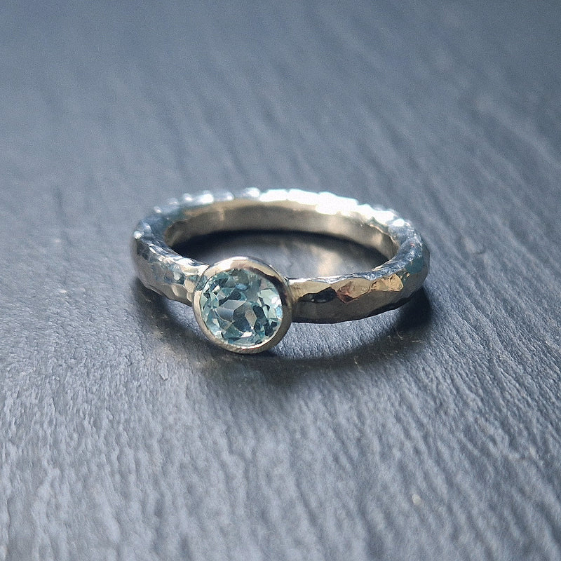 3mm Silver beaten halo & 6mm sky blue topaz, 2024