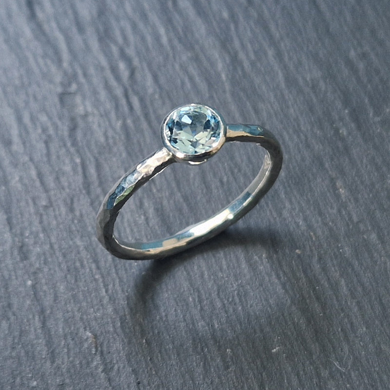 2mm Silver beaten halo & 6mm sky blue topaz, 2024