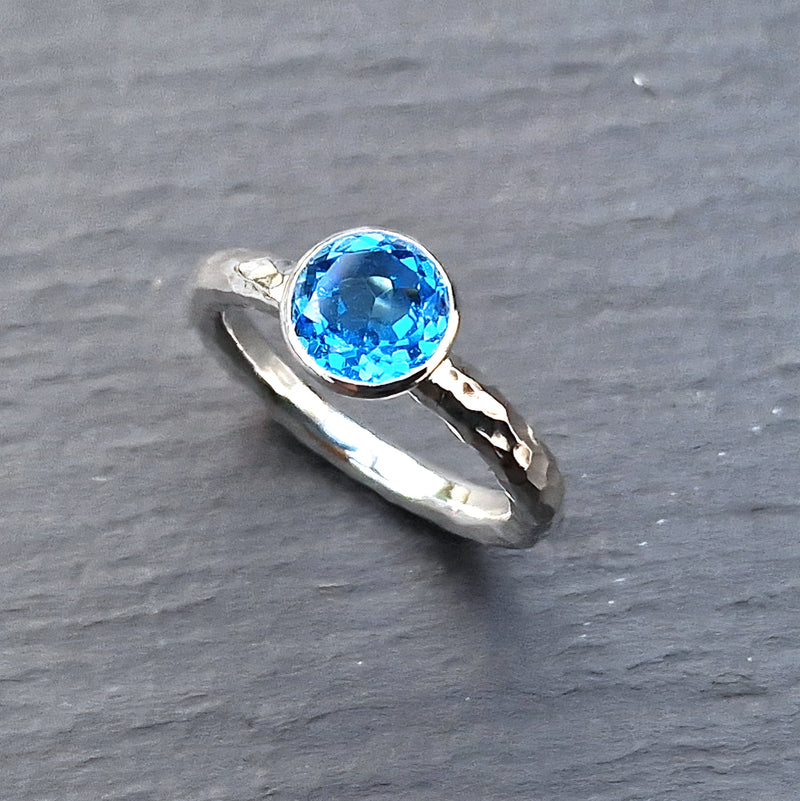 3mm silver beaten halo and 8mm swiss blue topaz, 2025