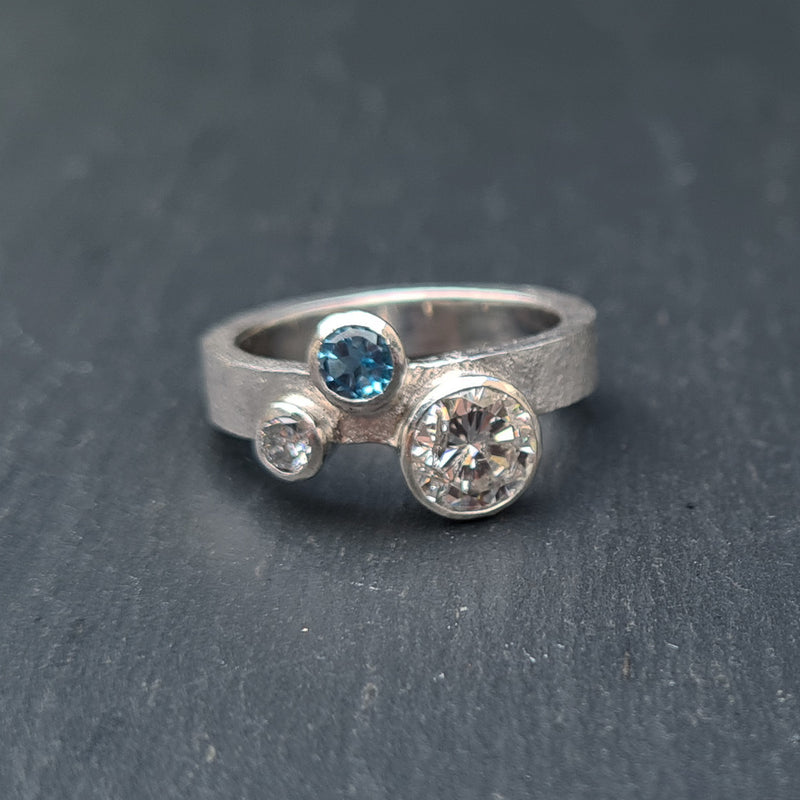 Silver, diamond and blue topaz ring, 2020