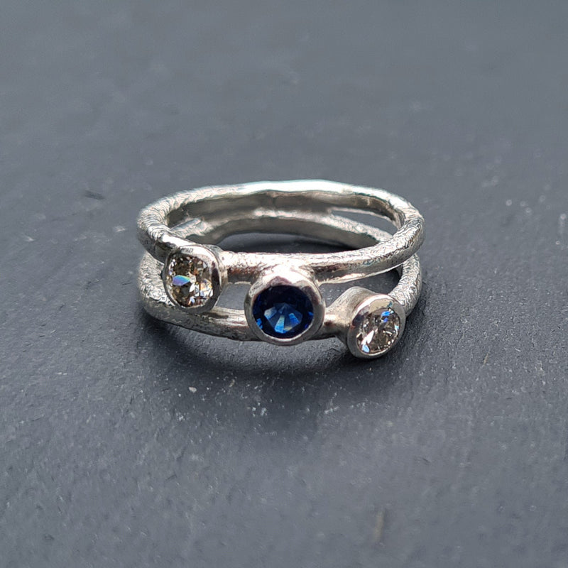 Silver, diamond and sapphire ring, 2022