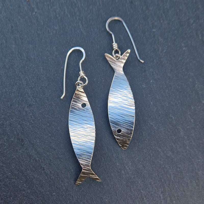 Silver dangly fish earrings, 2024
