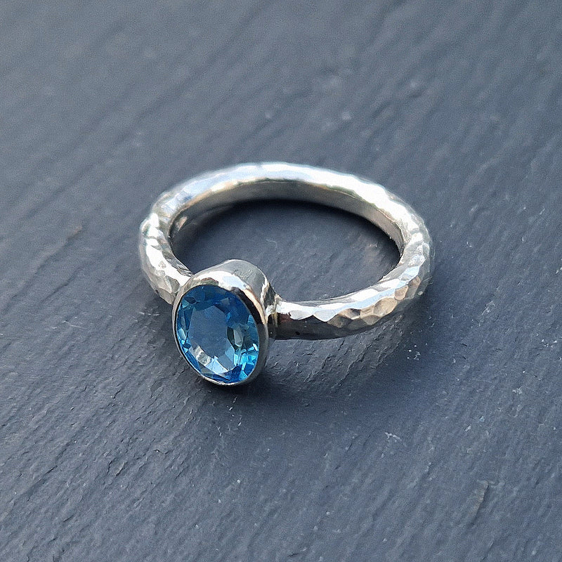 Silver and swiss blue topaz ring, 2023