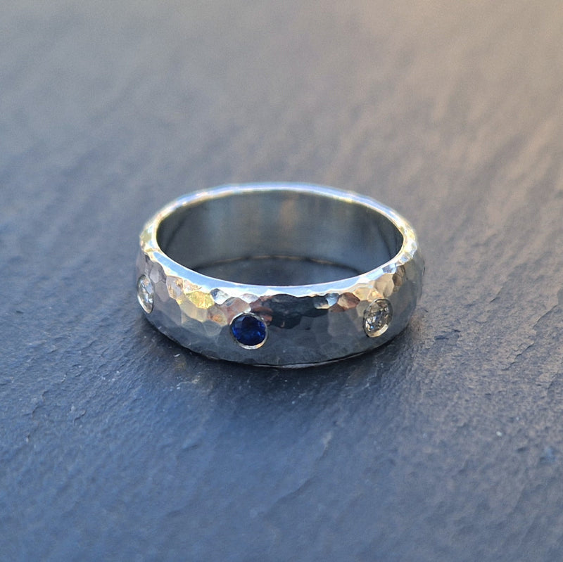 Silver, sapphire & diamond eternity ring, 2025